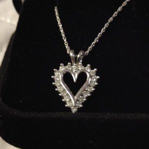 10KT White gold diamond Heart necklace on 18" chain